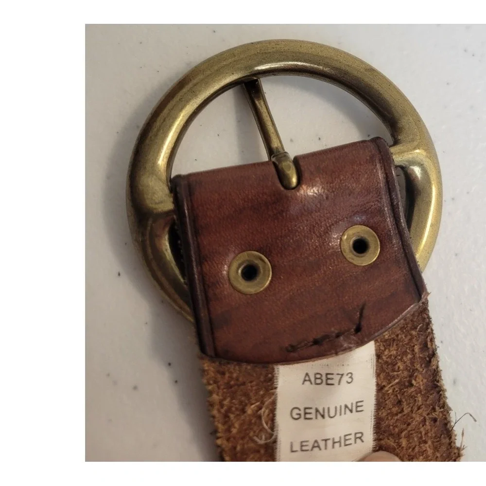 Mossimo Leather Belt Boho Western Woven Whipstitch Brass Buckle Brown 32 in